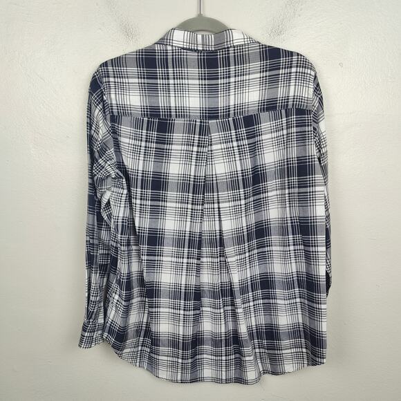 Grayson The Hero‎ Top Womens Medium 3 Blue Black White Check Button Up Cotton - Picture 5 of 6